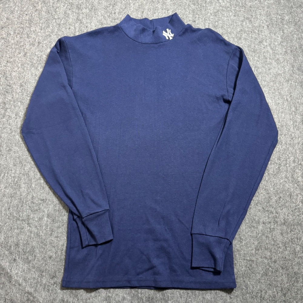 VTG 90s Majestic New York Yankees Mock Neck Shirt Navy Blue Made in USA Mens M